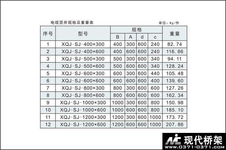 电缆竖井桥架规格及重量表